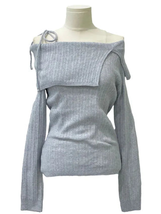 Lovely Ribbon Team Off-Shoulder Golji Long Sleeve Knit