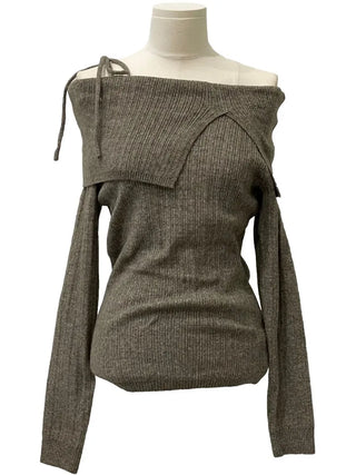 Lovely Ribbon Team Off-Shoulder Golji Long Sleeve Knit