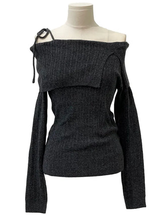 Lovely Ribbon Team Off-Shoulder Golji Long Sleeve Knit