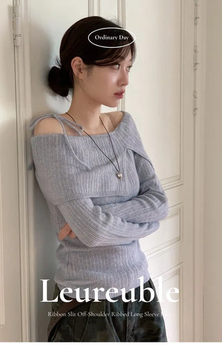 Lovely Ribbon Team Off-Shoulder Golji Long Sleeve Knit