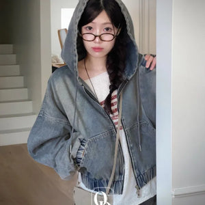 Sorey Two-Zipper Shibori Denim Loose Fit Hooded Zip-Up