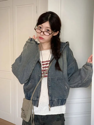 Aeroa Vintage Print Boat Off-Shoulder Loose Long Sleeve Knit