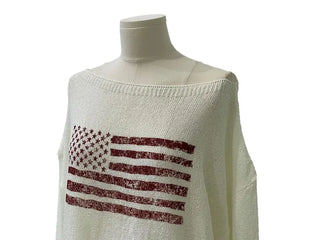 Aeroa Vintage Print Boat Off-Shoulder Loose Long Sleeve Knit