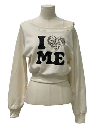 Runiba Hopi Off-Shoulder Lettering Print Crop Shibori Long Sleeve Man-to-Man