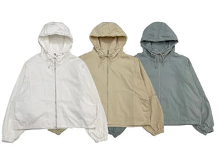 Komorebi high-neck hem string loose-fit hooded zip-up jumper