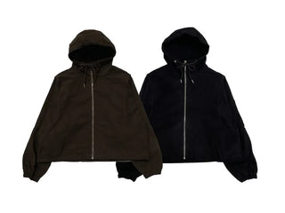 Komorebi high-neck hem string loose-fit hooded zip-up jumper