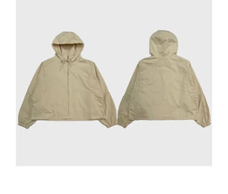 Komorebi high-neck hem string loose-fit hooded zip-up jumper