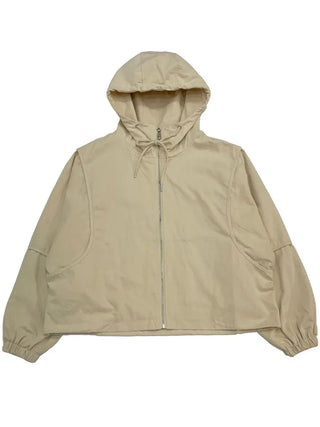 Komorebi high-neck hem string loose-fit hooded zip-up jumper