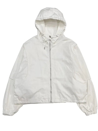 Komorebi high-neck hem string loose-fit hooded zip-up jumper