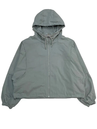 Komorebi high-neck hem string loose-fit hooded zip-up jumper