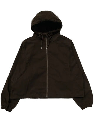 Komorebi high-neck hem string loose-fit hooded zip-up jumper