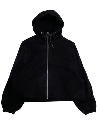Komorebi high-neck hem string loose-fit hooded zip-up jumper