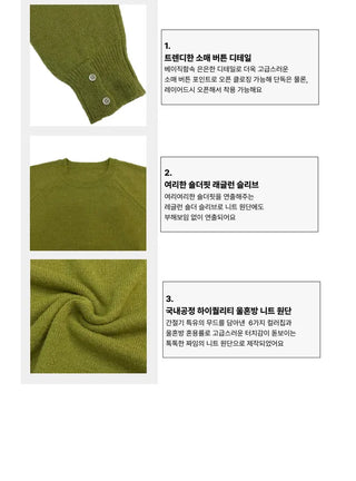 Willow Loose Fit Round Neck Long Sleeve Button Wool Knit