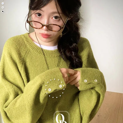 Willow Loose Fit Round Neck Long Sleeve Button Wool Knit