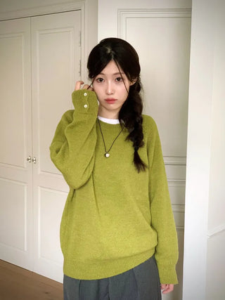 Willow Loose Fit Round Neck Long Sleeve Button Wool Knit