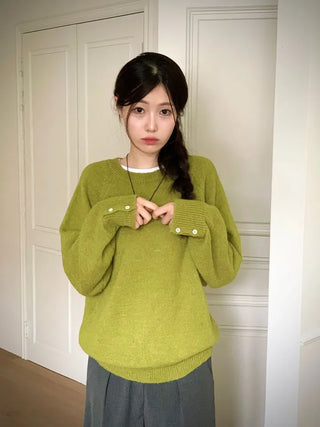 Willow Loose Fit Round Neck Long Sleeve Button Wool Knit
