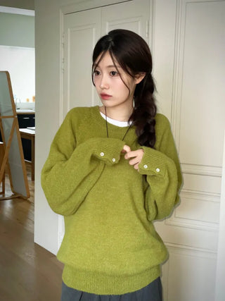 Willow Loose Fit Round Neck Long Sleeve Button Wool Knit