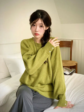 Willow Loose Fit Round Neck Long Sleeve Button Wool Knit