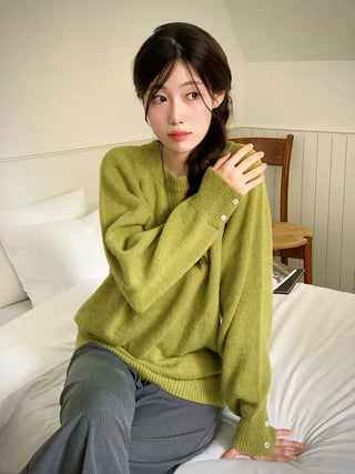 Willow Loose Fit Round Neck Long Sleeve Button Wool Knit