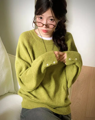 Willow Loose Fit Round Neck Long Sleeve Button Wool Knit