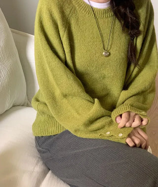 Willow Loose Fit Round Neck Long Sleeve Button Wool Knit