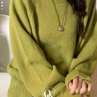 Willow Loose Fit Round Neck Long Sleeve Button Wool Knit