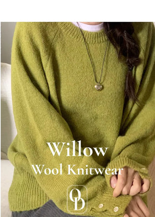 Willow Loose Fit Round Neck Long Sleeve Button Wool Knit