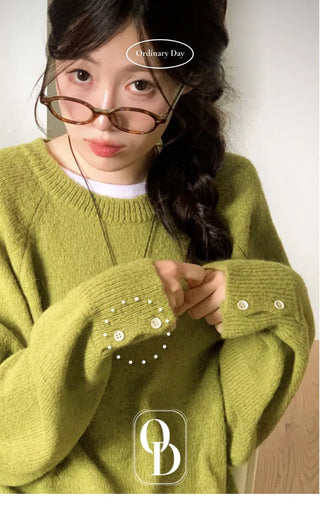 Willow Loose Fit Round Neck Long Sleeve Button Wool Knit