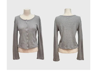 Dusk Loose Fit Flower Punching Round Neck Cotton Long Sleeve Button Cardigan