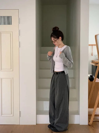 Dusk Loose Fit Flower Punching Round Neck Cotton Long Sleeve Button Cardigan