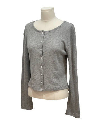 Dusk Loose Fit Flower Punching Round Neck Cotton Long Sleeve Button Cardigan