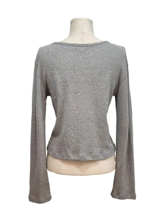 Dusk Loose Fit Flower Punching Round Neck Cotton Long Sleeve Button Cardigan