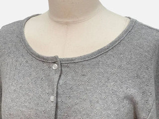Dusk Loose Fit Flower Punching Round Neck Cotton Long Sleeve Button Cardigan