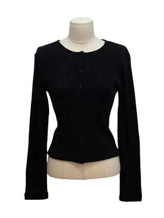 Dusk Loose Fit Flower Punching Round Neck Cotton Long Sleeve Button Cardigan