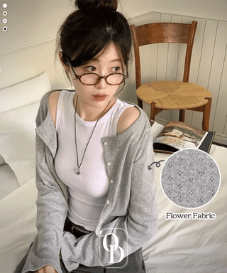 Dusk Loose Fit Flower Punching Round Neck Cotton Long Sleeve Button Cardigan