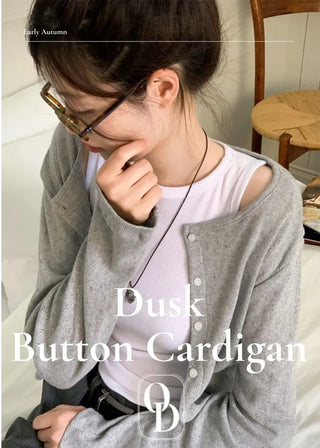 Dusk Loose Fit Flower Punching Round Neck Cotton Long Sleeve Button Cardigan