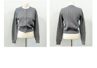 Shushu thick, loose-fitting soft twisted round button knit cardigan