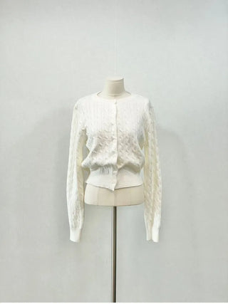 Shushu thick, loose-fitting soft twisted round button knit cardigan