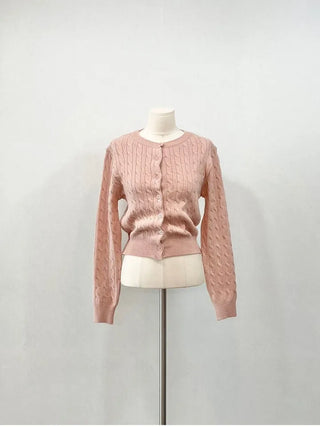 Shushu thick, loose-fitting soft twisted round button knit cardigan