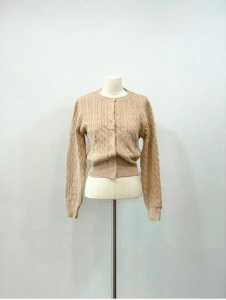 Shushu thick, loose-fitting soft twisted round button knit cardigan