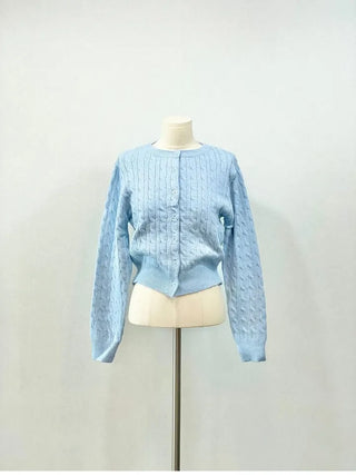 Shushu thick, loose-fitting soft twisted round button knit cardigan