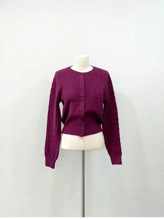 Shushu thick, loose-fitting soft twisted round button knit cardigan