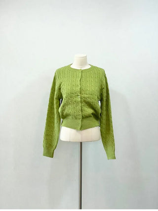 Shushu thick, loose-fitting soft twisted round button knit cardigan