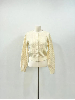 Shushu thick, loose-fitting soft twisted round button knit cardigan