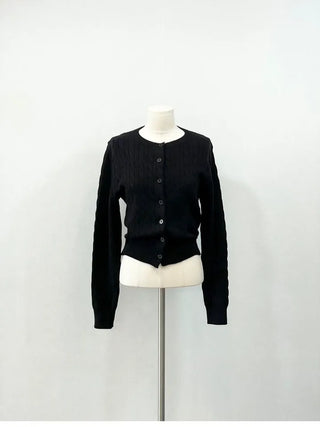 Shushu thick, loose-fitting soft twisted round button knit cardigan