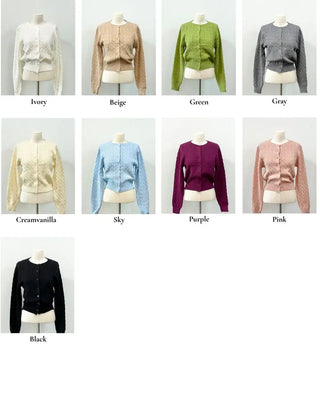 Shushu thick, loose-fitting soft twisted round button knit cardigan