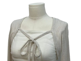 Lumiere shirring chiffon uneven hem ribbon bolero layer long sleeve t-shirt