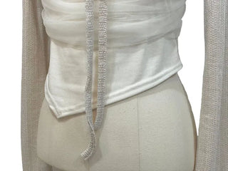 Lumiere shirring chiffon uneven hem ribbon bolero layer long sleeve t-shirt