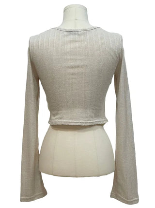 Lumiere shirring chiffon uneven hem ribbon bolero layer long sleeve t-shirt
