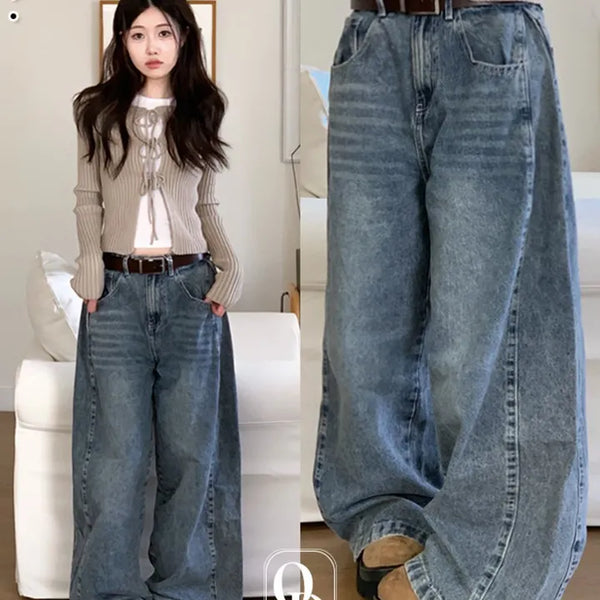 Elowen folding side pin tuck hem button wide balloon denim long pants /4 sizes